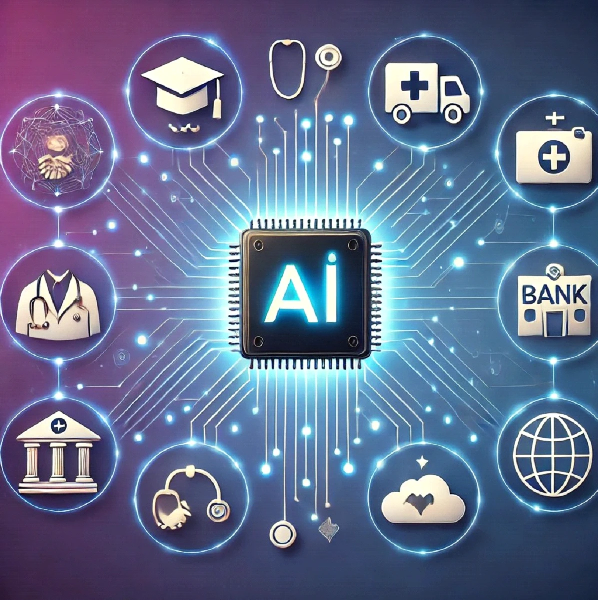 Visual representation of AI applications across industries using AiSA-X