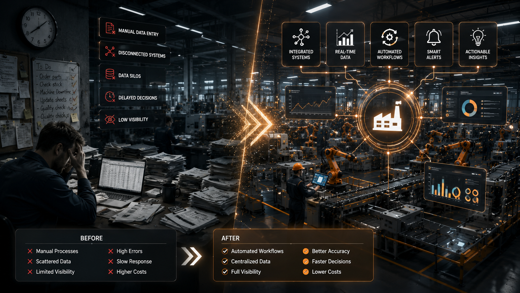  Manufacturing operations before and after intelligent automation
